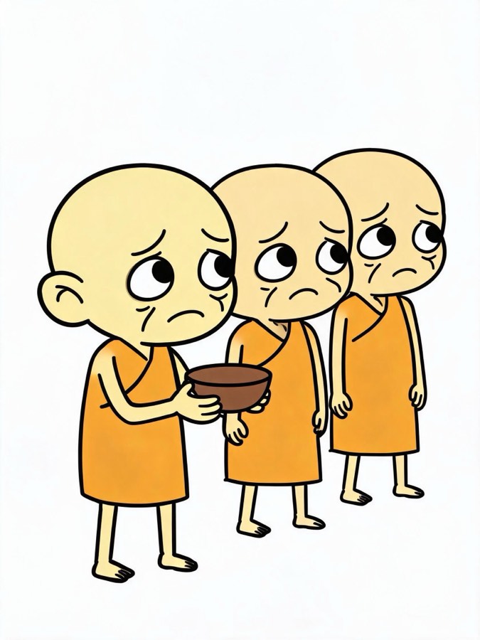 famine 的助记梗图：面黄肌瘦的人排队等发米