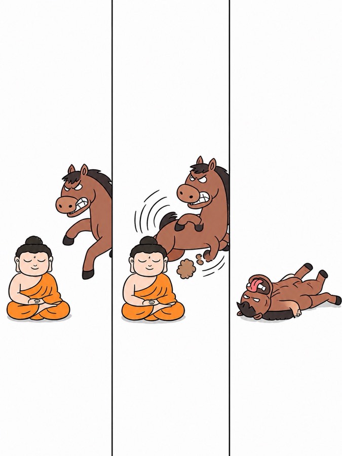 phlegmatic 的助记梗图：佛被马踢了还一动不动